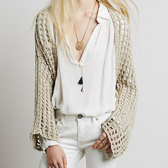 Free People Sweaters - Free People Trinity Open Knit Shrug Sweater Wheat